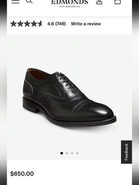 Allen Edmonds Sanford Men’s 9D Black Leather Cap Toe Derby Dress Shoes Like New